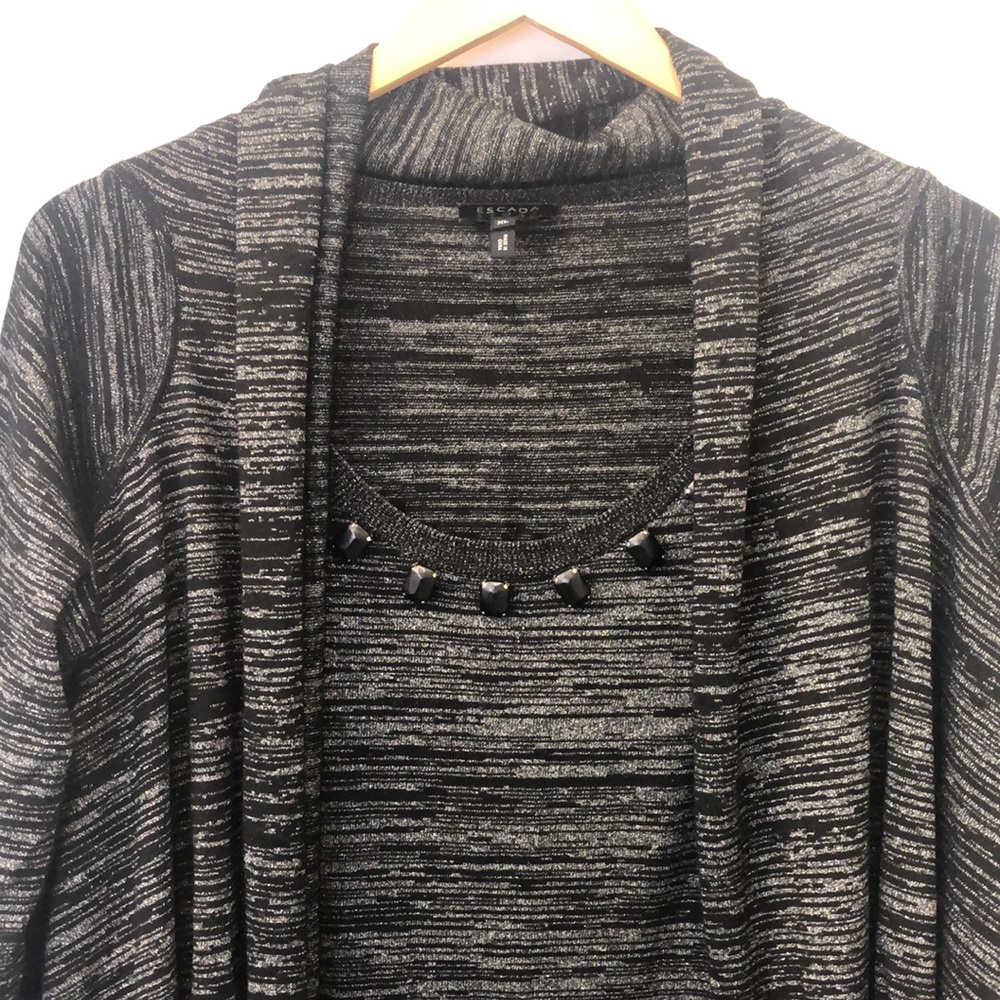 Escada Shrug and Sleeveless Top in Black/Silver with Collar Decoration sz XL